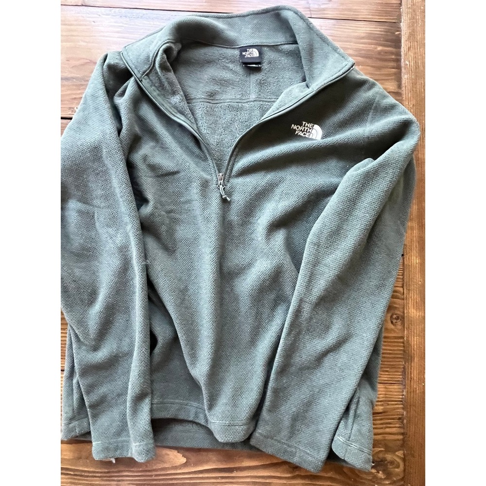 The North Face Mens Large Sage Green Quarter Zip Fleece Pullover Textured Jacket